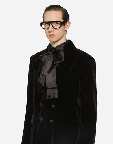 Kabáty Dolce & Gabbana Velvet Coat With Satin Details Čierna | G039YTFUVCEN0000, 3