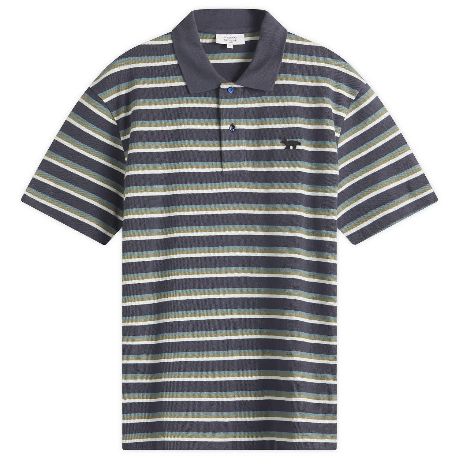 Polo tričko MAISON KITSUNÉ Maison Kitsuné Profile Fox Patch Stripe Polo, Size Large Šedá | OM00209KJ7010-P476, 1