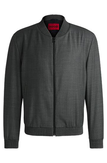 Bomber bunda BOSS Slim-Fit Birdseye Bomber Jacket Šedá | 50531938, 0