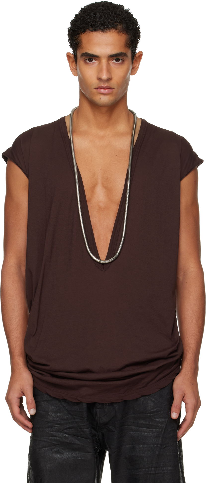Tričko Rick Owens DRKSHDW Concordians Dylan Deep V-neck T-shirt Hnedá | DU02E7157 BH