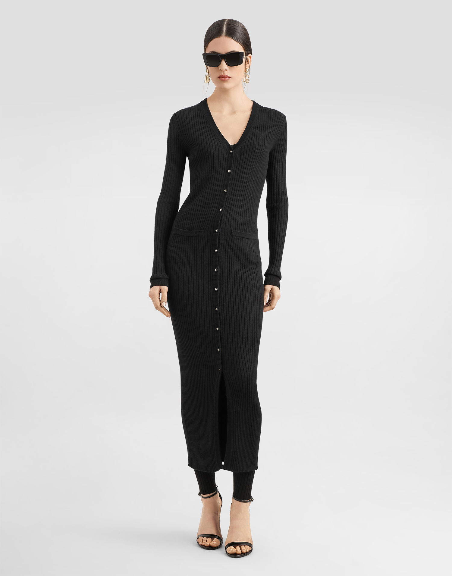 Šaty Dolce & Gabbana Dolce & Gabbana Long Ribbed Knit Midi Dress with Button Closure Čierna | FXV37TJCVXGN0000, 1