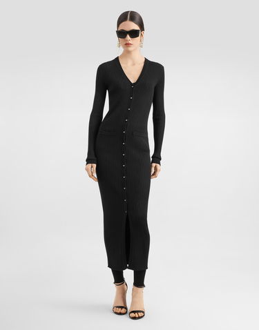 Šaty Dolce & Gabbana Dolce & Gabbana Long Ribbed Knit Midi Dress with Button Closure Čierna | FXV37TJCVXGN0000, 1
