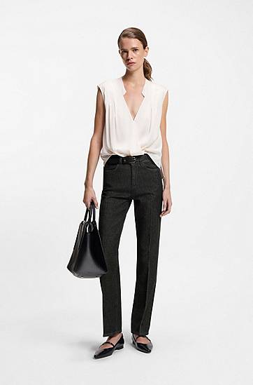 Džínsy BOSS Slim-fit marble-structured stretch denim jeans Čierna | 50553324, 1