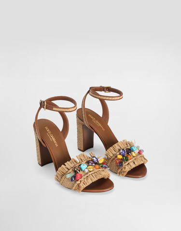Doplnky Dolce & Gabbana Dolce & Gabbana Frayed Raffia High-Heeled Sandals with Embellishments Béžová | CR1890AM5548W059, 1