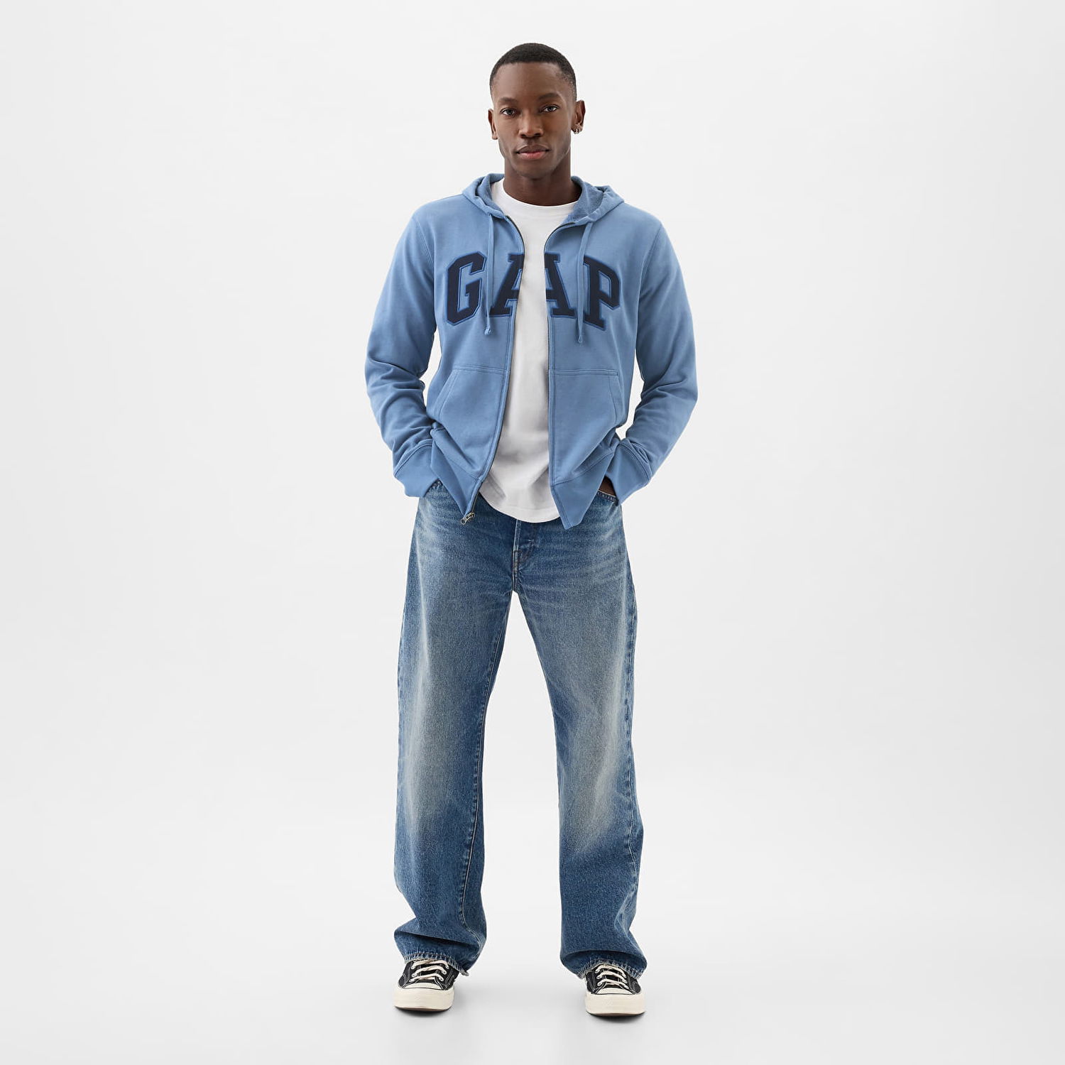 Mikina GAP French Terry Fullzip Logo Hoodie Soft Cornflower Modrá | 868452-00, 1