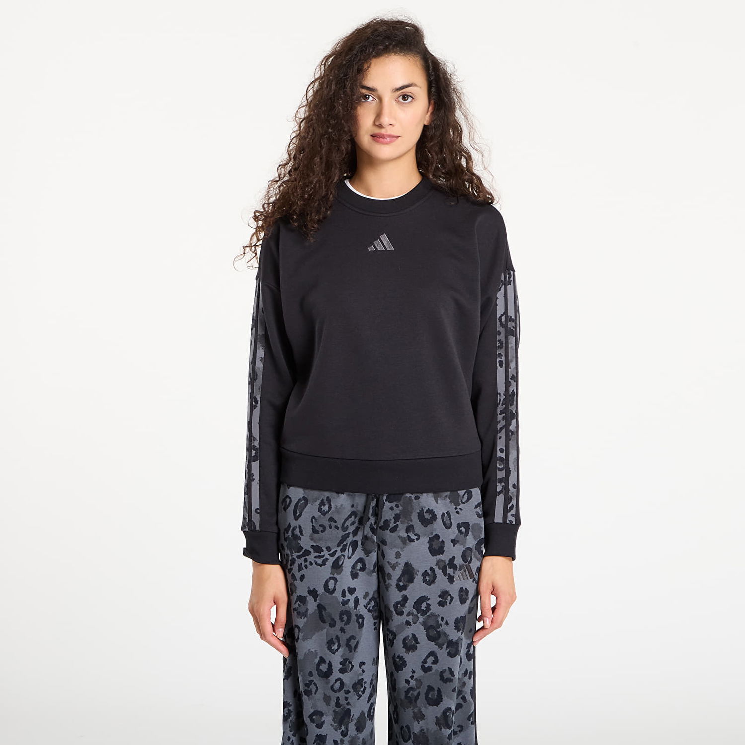 Mikina adidas Performance Animal Print French Terry 3 Stripes Sweatshirt Čierna | JM1835, 0