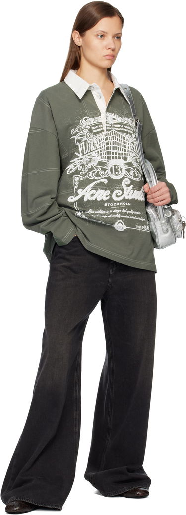 Polo tričko Acne Studios Long Sleeve Logo Polo Zelené | CL0396-, 3
