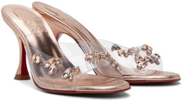 Starostlivosť o obuv Christian Louboutin Christian Louboutin Degraqueen 85 Embellished Clear Strap Kitten Heel Mules Ružová | 3230288, 3