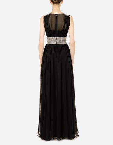 Šaty Dolce & Gabbana Dolce & Gabbana Long Chiffon Dress with Rhinestone Detailing Čierna | F6ZO1ZGD32TN0000, 2