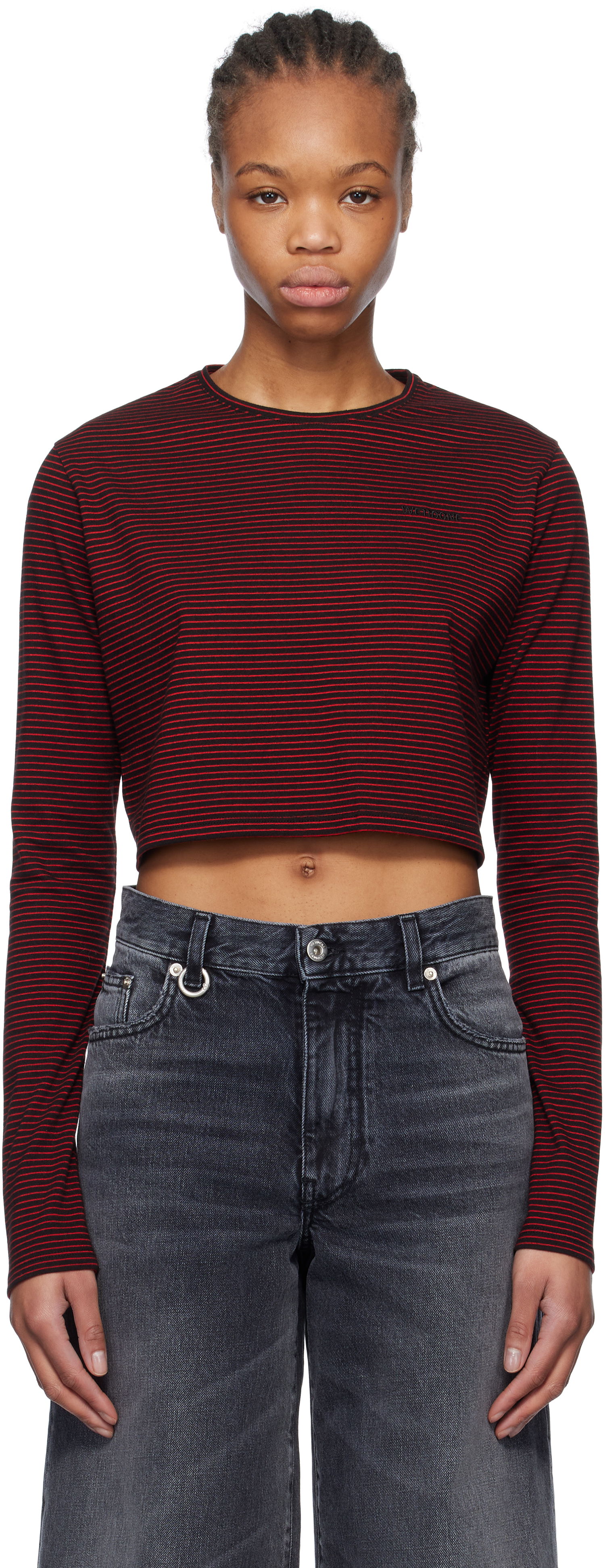 Crop Top We11done We11done Striped Cropped Longsleeve T-Shirt Červená | WD-TT0-25-716-W-BK, 0