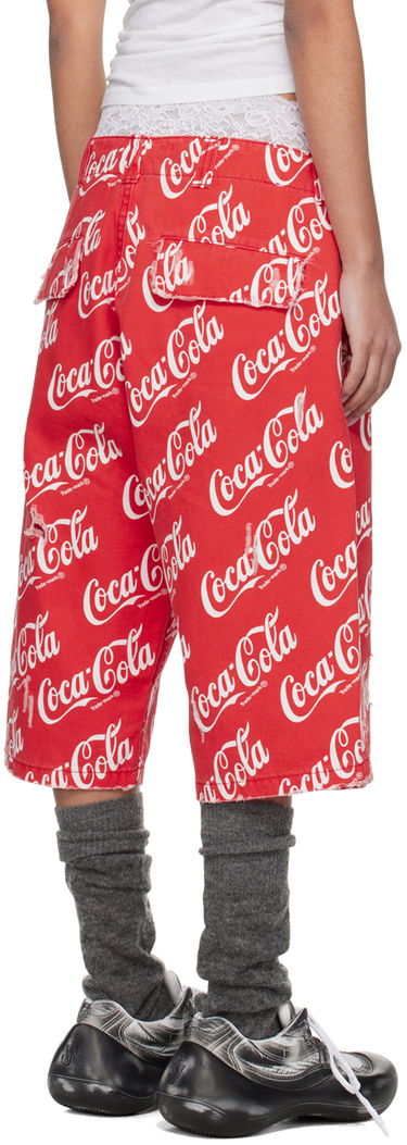 Šortky ERL Coca-Cola Printed Distressed Lace-Trim Culotte Shorts Červená | ERL08P003, 2