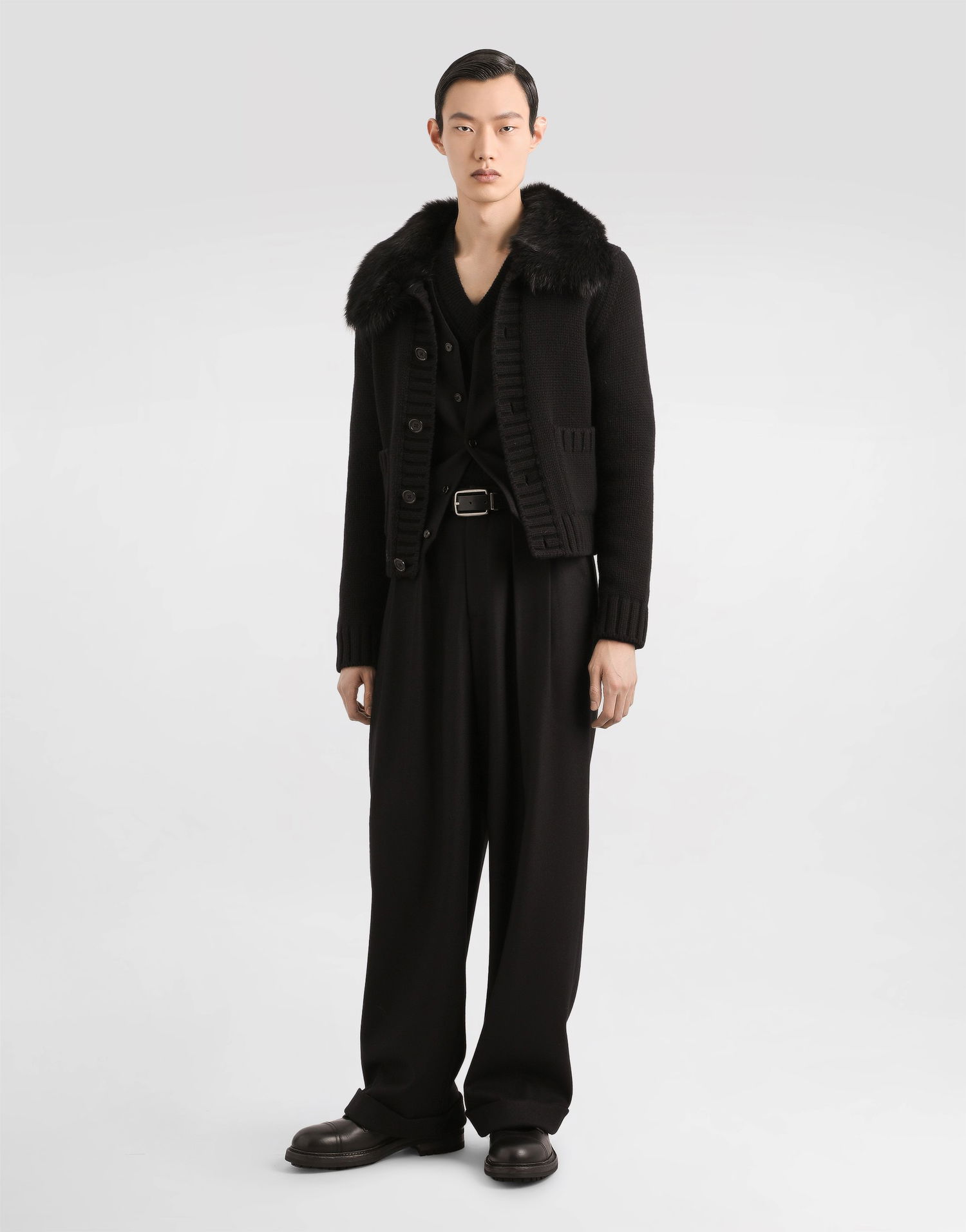 Bunda Dolce & Gabbana Dolce & Gabbana Wool Jacket with Faux Fur Collar Čierna | GXVD3ZJDVBZN0000, 1