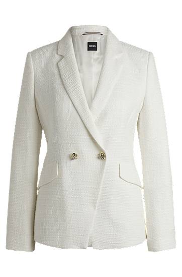 Bunda BOSS Slim-Fit Cotton-Blend Tweed Blazer Biela | 50535931, 0