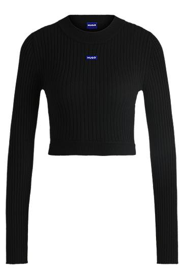 Sveter BOSS HUGO Cropped Ribbed Sweater Čierna | 50518280
