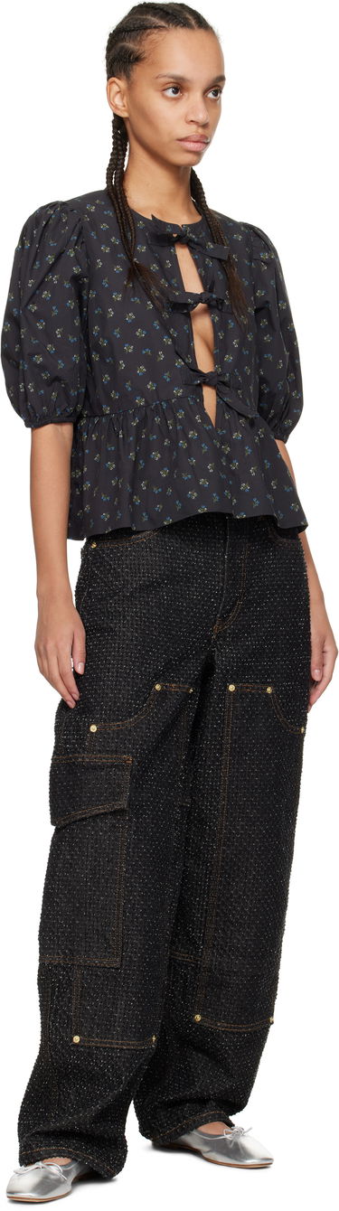 Košeľa GANNI GANNI Printed Cotton Peplum Blouse Čierna | W0152, 3