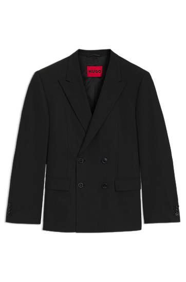 Bunda BOSS HUGO Slim-Fit Double-Breasted Stretch Wool-Blend Jacket Čierna | 50537779, 0