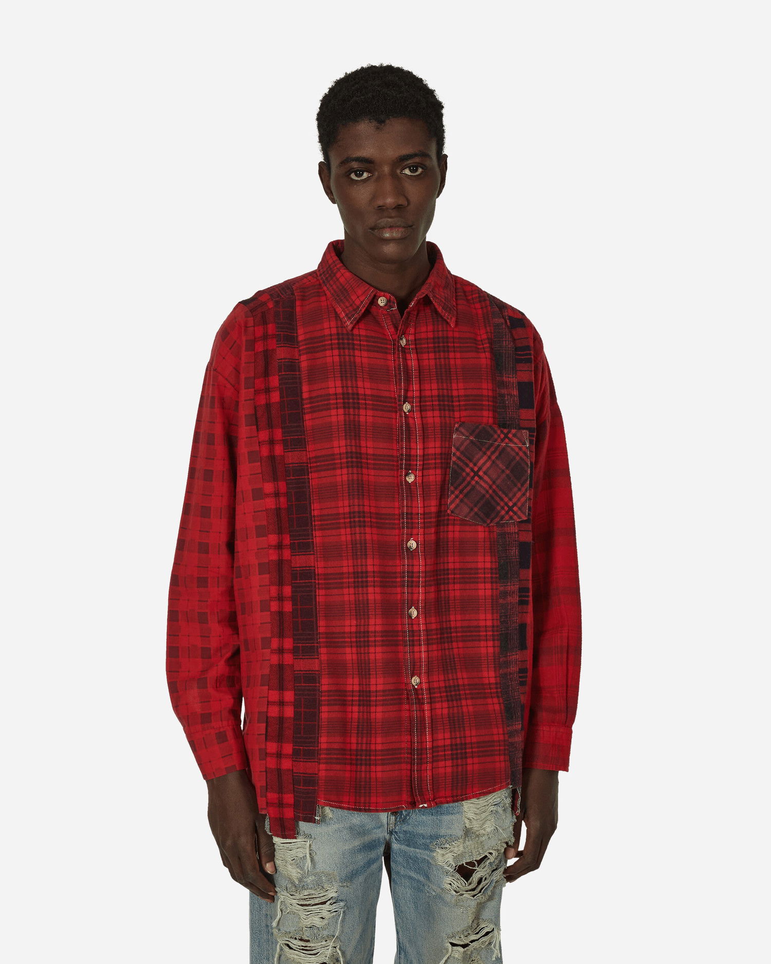 Košeľa Needles 7 Cuts Flannel Wide Shirt Over Dye Červená | NS305 A002, 0