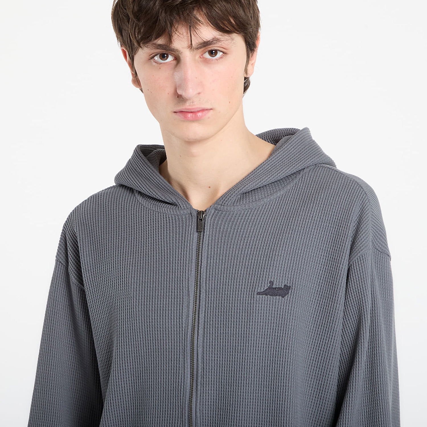 Mikina RIPNDIP Castanza Waffle Knit Zip Up Hoodie Šedá | RNDBASIC269, 1