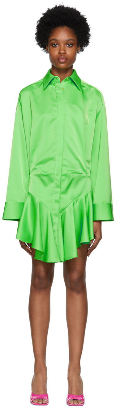 Šaty The Attico Attico Candice Satin Mini Shirt Dress Zelené | 228WCA124 E020, 0