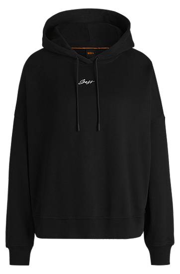 Mikina BOSS Oversized Cotton Terry Hoodie with Handwritten Logo Čierna | 50547572, 0