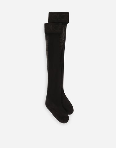 Ponožky Dolce & Gabbana Sheer Logo-Band Thigh-High Stockings Čierna | O4A70TONO28N0000, 0