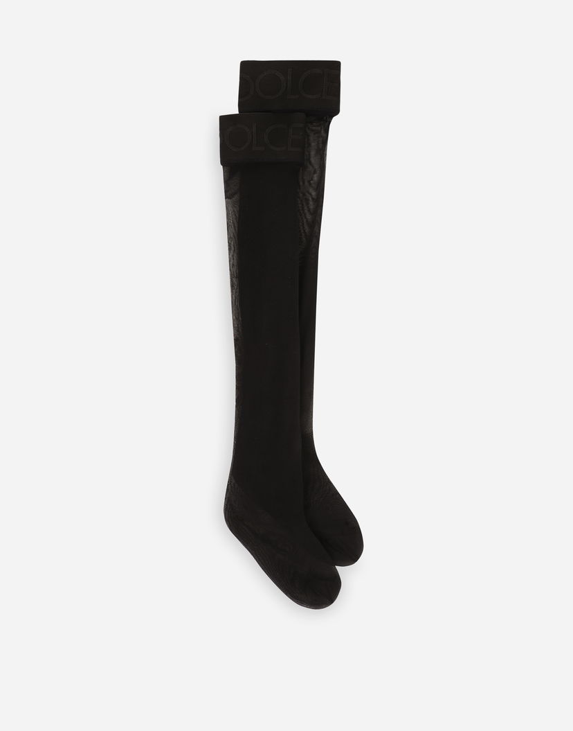 Ponožky Dolce & Gabbana Sheer Logo-Band Thigh-High Stockings Čierna | O4A70TONO28N0000