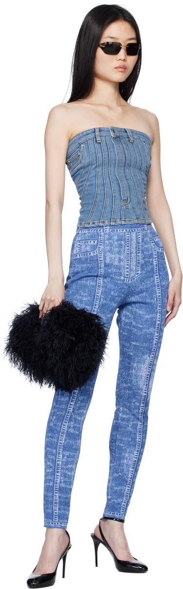 Legíny Balmain Denim Effect Knit Leggings Modrá | EF1PD185KH80, 3