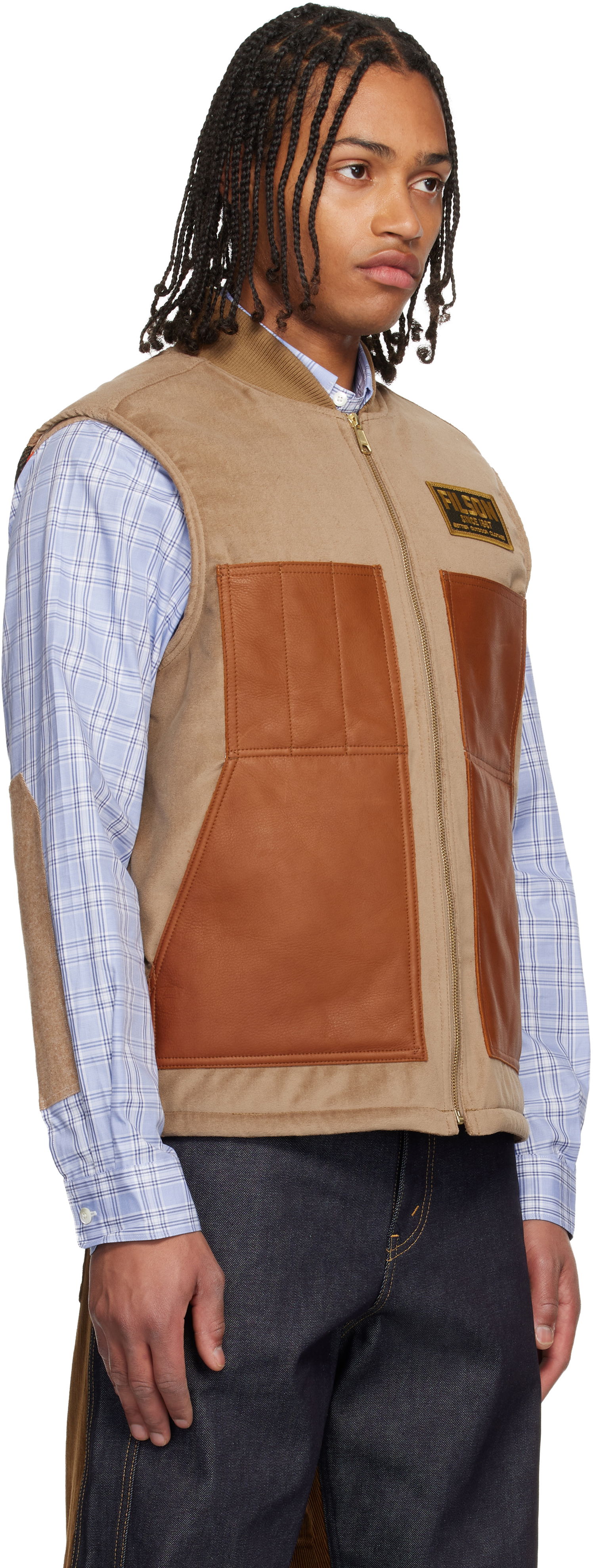 Vesta Junya Watanabe Filson Edition Faux-Suede Leather-Panel Vest Hnedá | WP-V002-051, 1