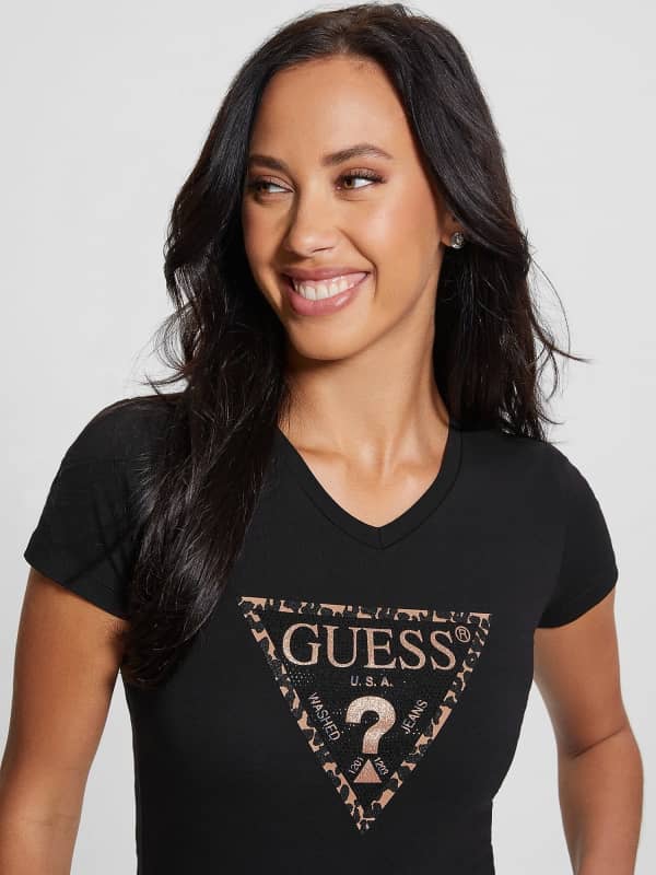 Tričko GUESS Triangle Logo Stretch Čierna | W3BI43J1314, 0