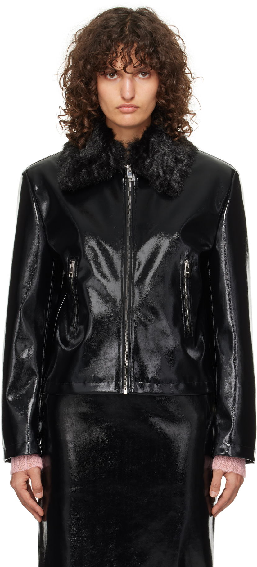 Bomber bunda MSGM Faux-Leather Jacket Čierna | 3742MDH07X 247800