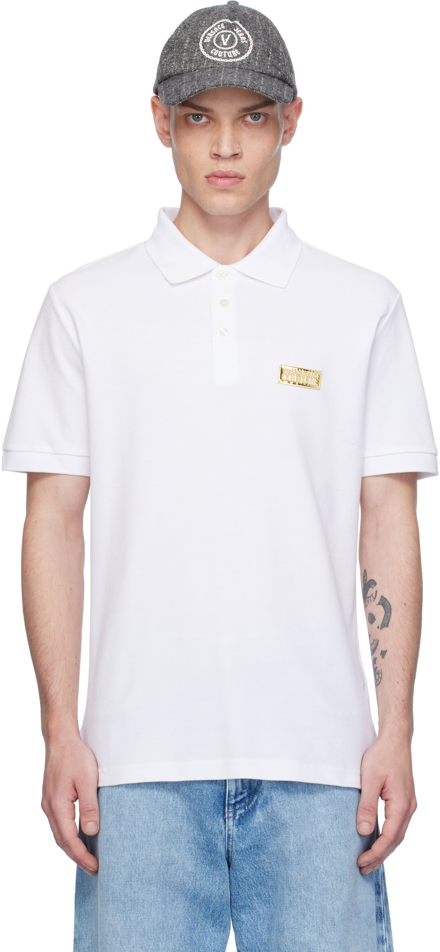 Polo tričko Versace Slim-Fit Logo Polo Biela | E77GAGT08_ECJ01T, 0
