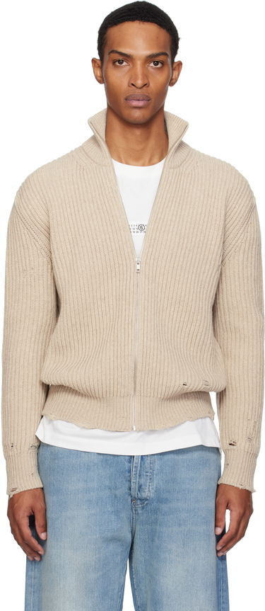 Sveter Maison Margiela MM6 Maison Margiela Ribbed Knit Zip Sweater Béžová | SH0AM0064 M13138, 0