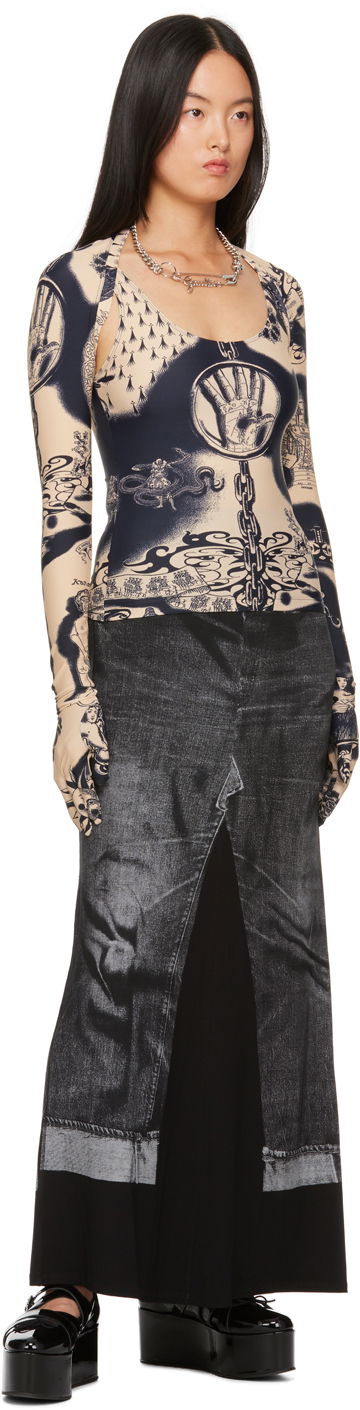 Tričko Jean Paul Gaultier Jean Paul Gaultier Graphic Print Long Sleeve Top Béžová | 23/15-F-TO115-J526-6359, 3