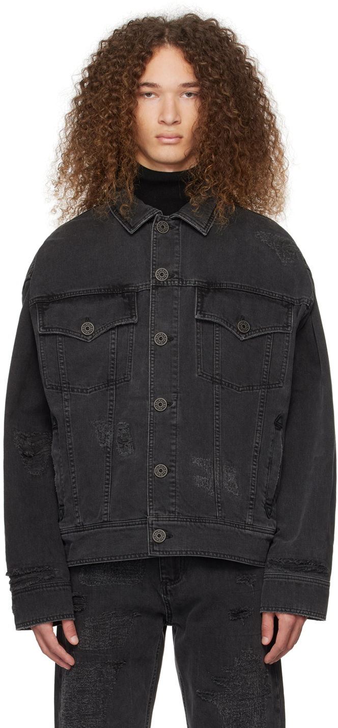 Bunda Balmain Distressed Denim Jacket Čierna | CH1TC300DD95, 0