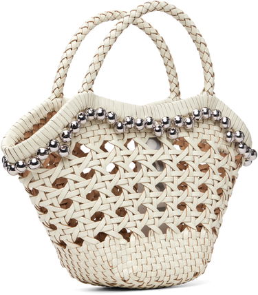 Kabelka OSOI Braided Handle Woven Lip Bag with Silver-Toned Beads Biela | 25SB06004292, 2
