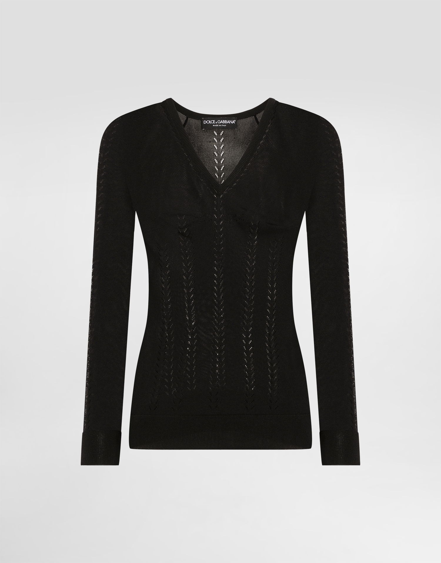 Sveter Dolce & Gabbana Dolce & Gabbana Silk V-Neck Sweater Čierna | FXY18TJBSLLN0000, 0