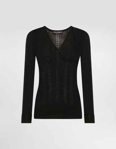 Sveter Dolce & Gabbana Dolce & Gabbana Silk V-Neck Sweater Čierna | FXY18TJBSLLN0000, 0
