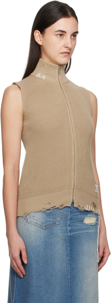 Sveter Maison Margiela MM6 Maison Margiela Eaten Knit Zip-Up Vest Béžová | S52FB0095 M13089, 1