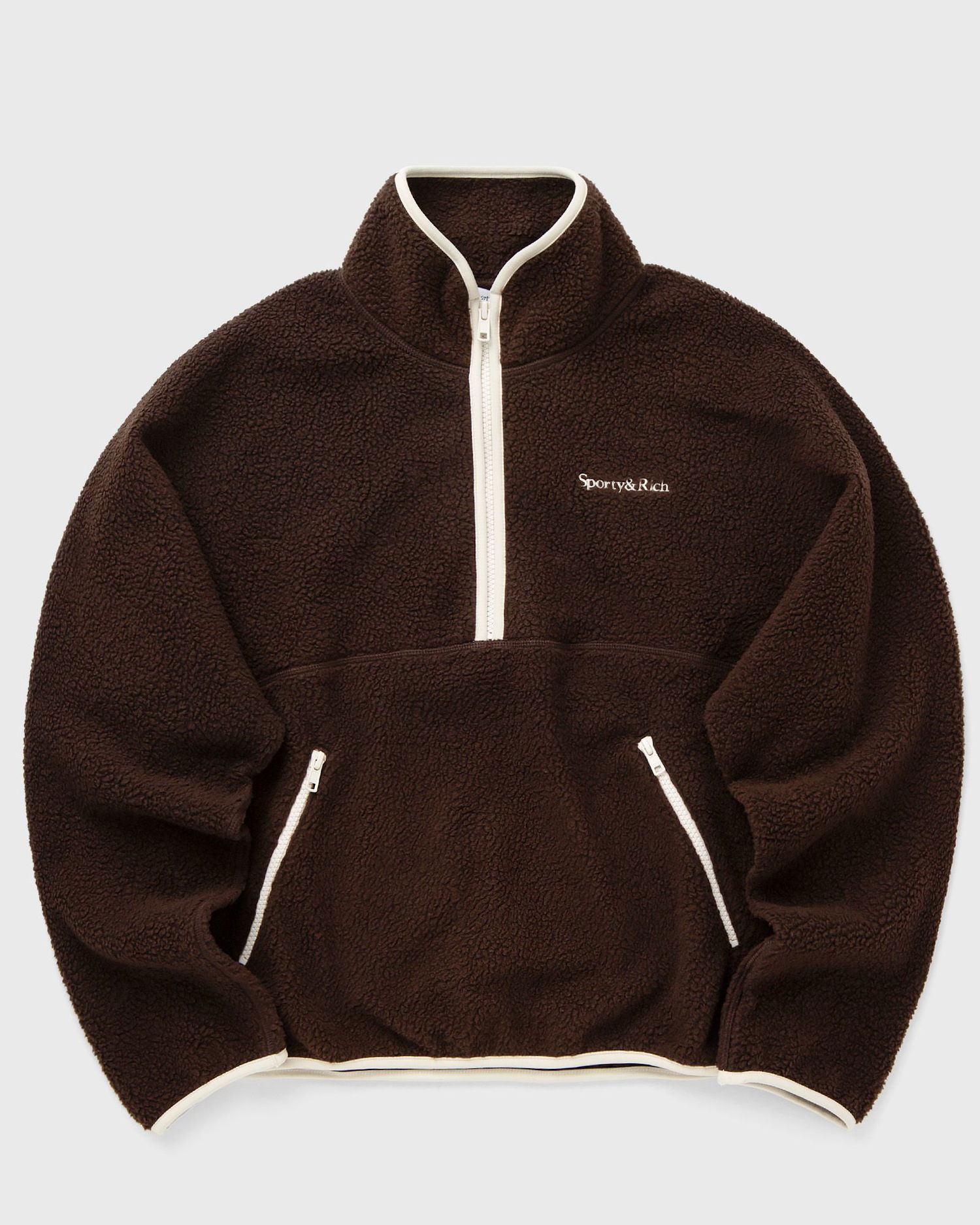 Mikina Sporty & Rich Serif Logo Sherpa Quarter Zip Fleece Jacket Hnedá | ST078511300BR03, 0