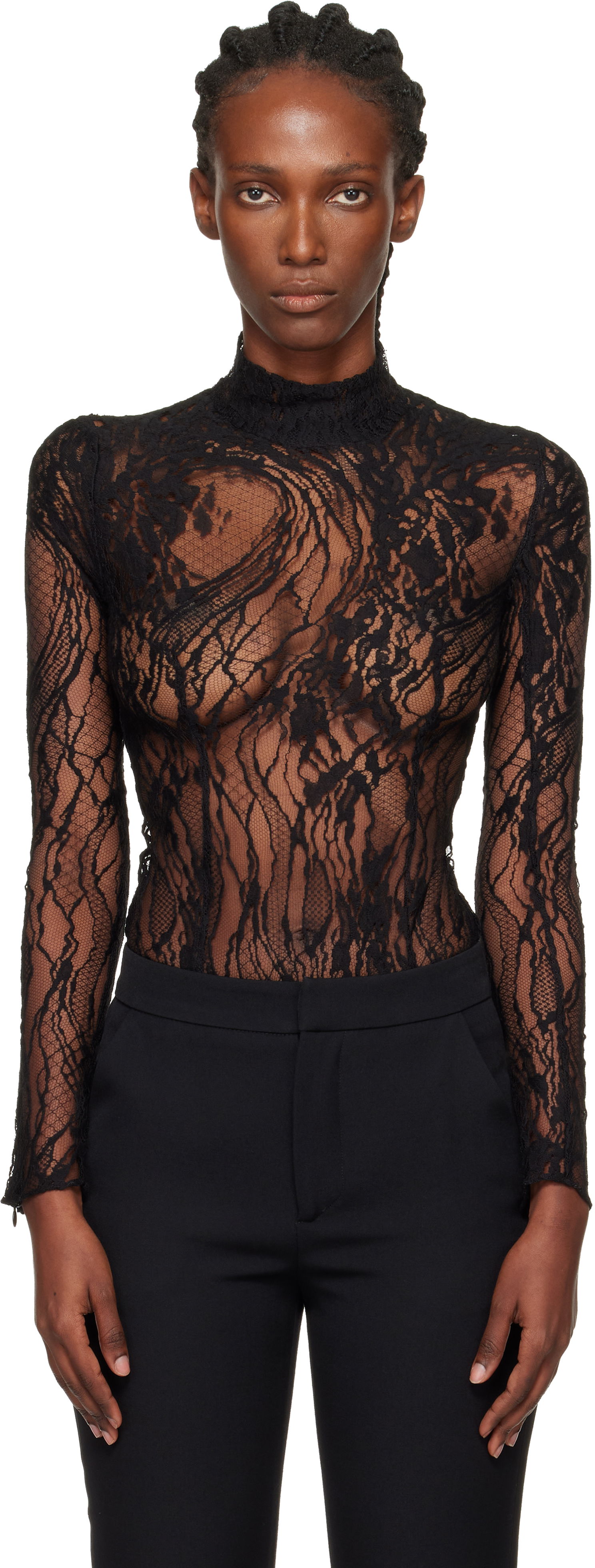 Body Balmain Balmain Long-Sleeved Lace Bodysuit Čierna | FF1BG515CG07, 0