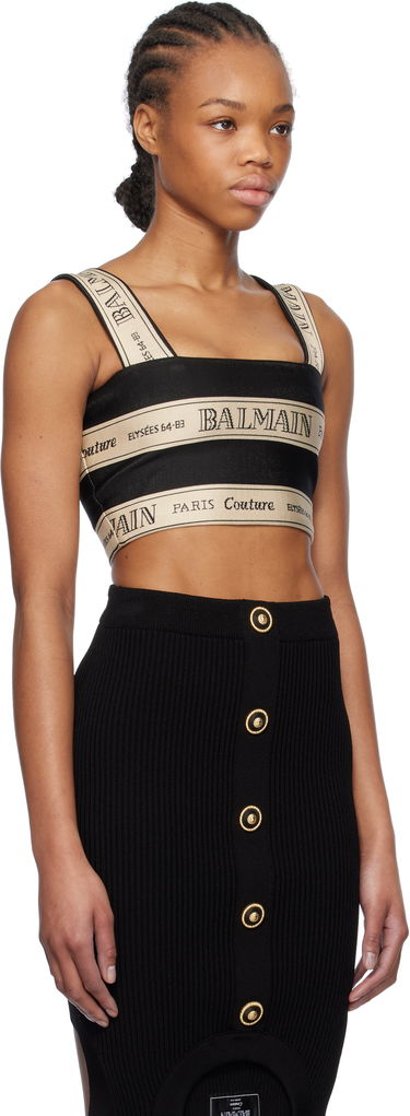 Sukňa Balmain Balmain Ribbon Jacquard Crop Top Čierna | EF1AA370JJ95, 1