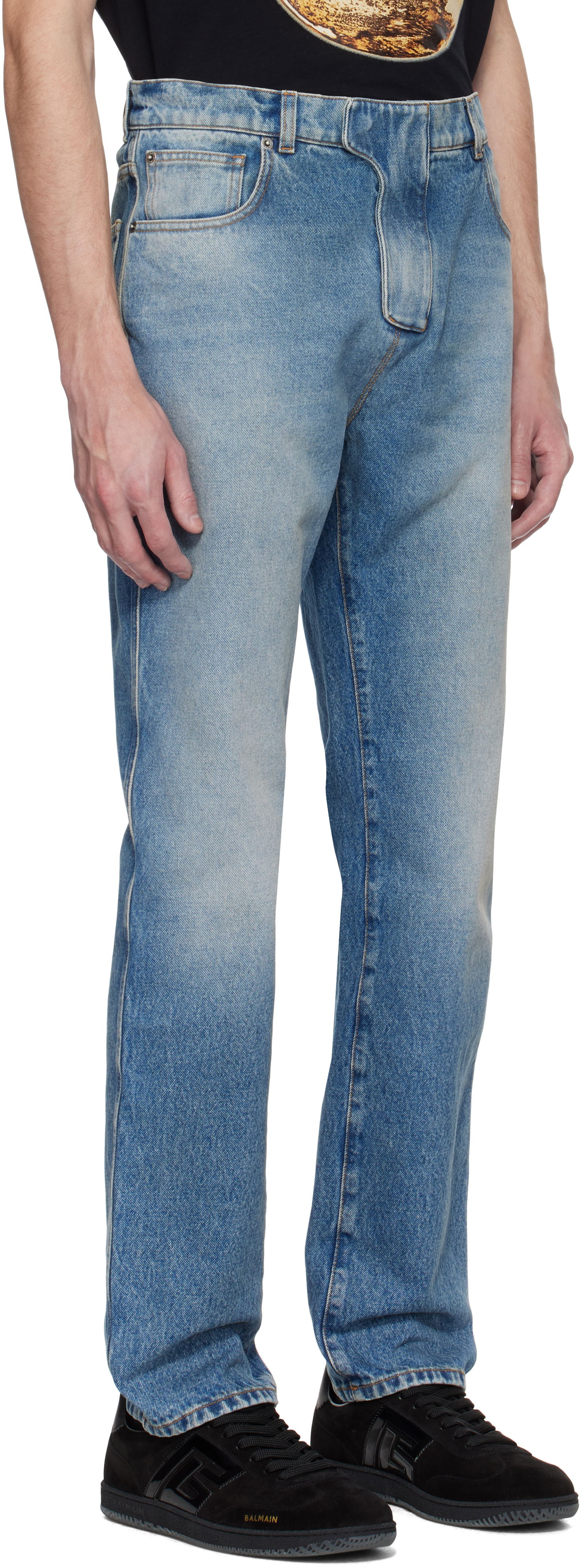 Džínsy Balmain Balmain Regular Fit Jeans Modrá | EH0MI083DF44, 1