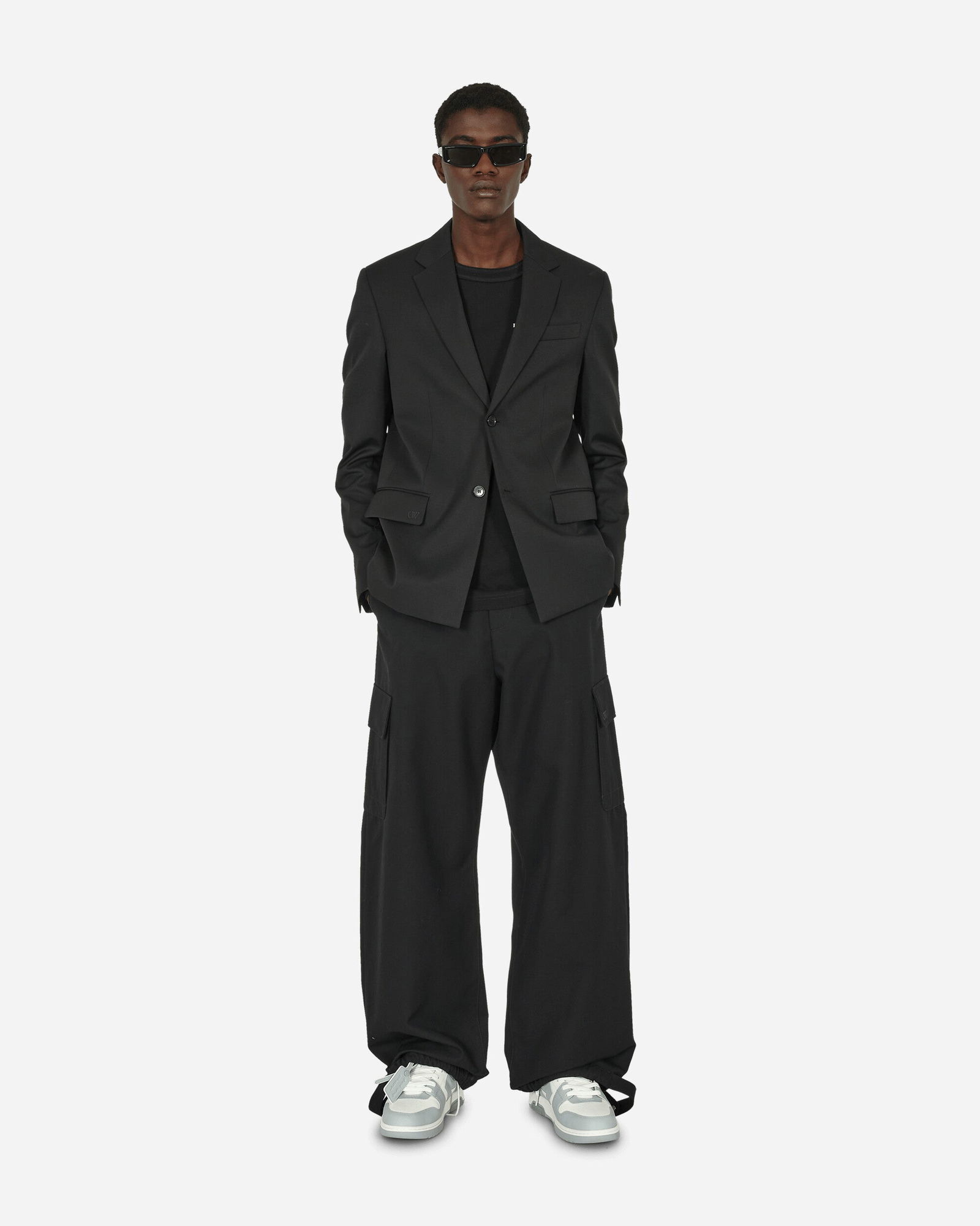 Embroidered Wool Strap Blazer Black