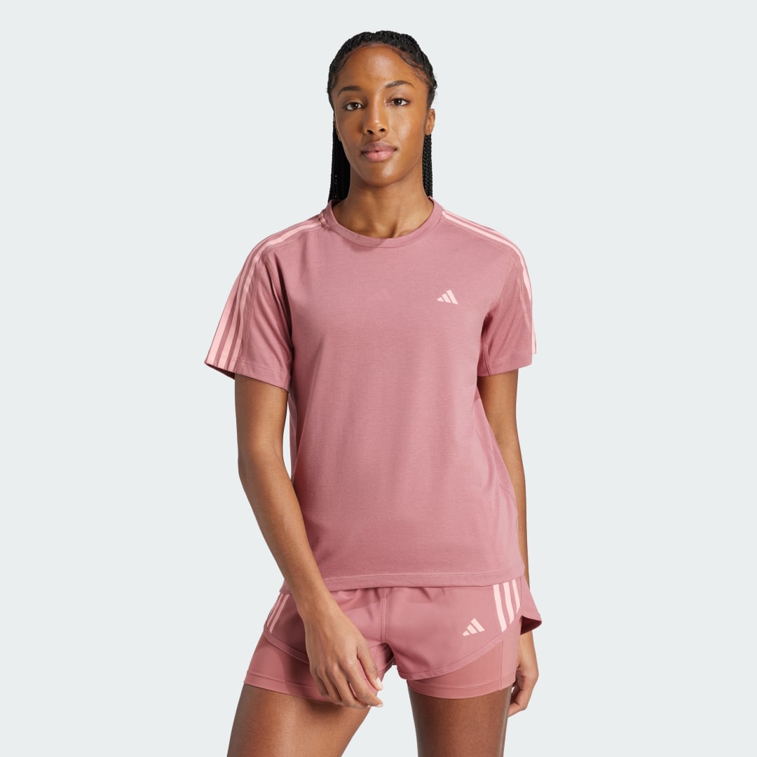Tričko adidas Performance Own the Run 3-Stripes T-Shirt Ružová | IW0012, 0
