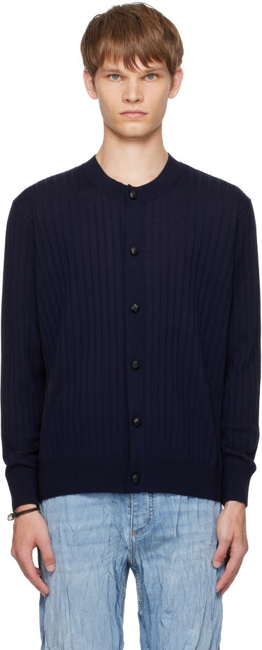 Sveter Bottega Veneta Bottega Veneta Wool Rib Knit Cardigan Navy | 838111V5L704140, 0