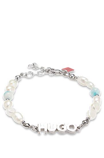 Náramok BOSS HUGO Pearl and Stone Logo Cuff Bracelet Biela | 50538910