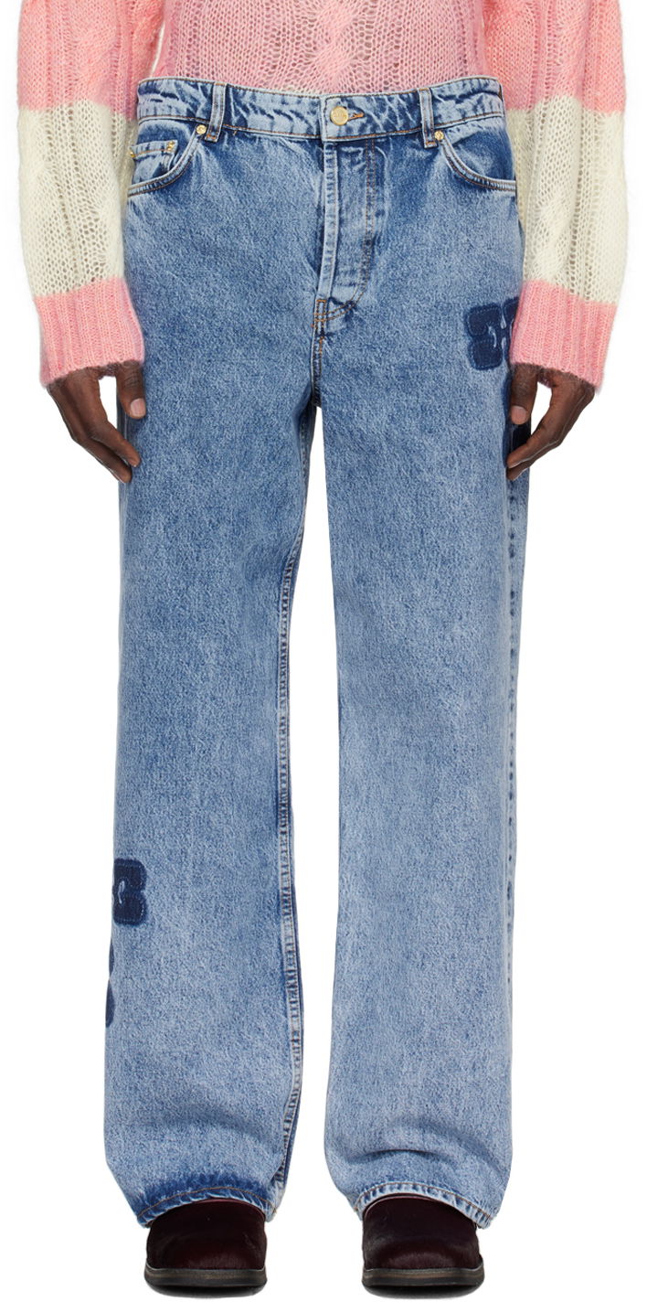 Džínsy GANNI Embroidered Straight Leg Jeans Modrá | J1433, 0