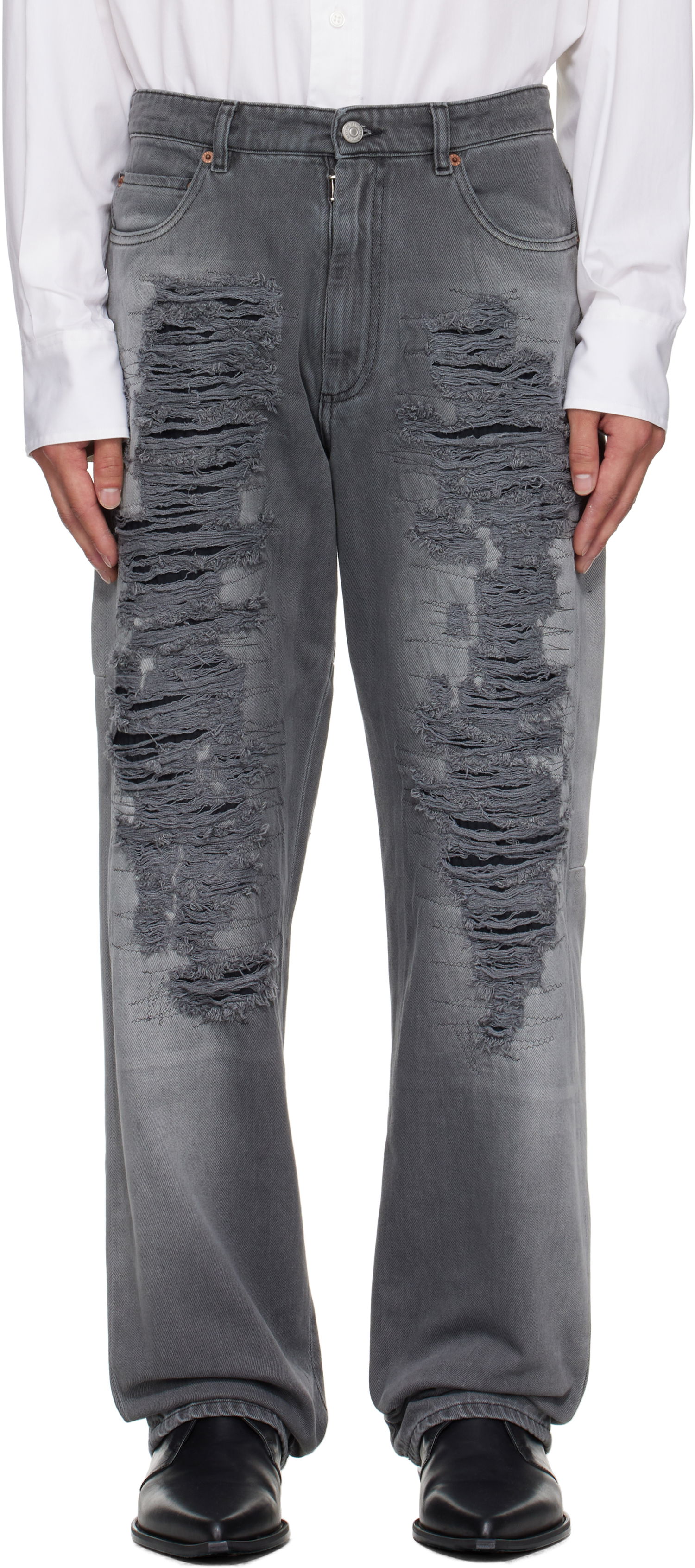 Džínsy Maison Margiela MM6 Maison Margiela 5-Pocket Distressed Jeans Šedá | SH0LA0030 M30011, 0