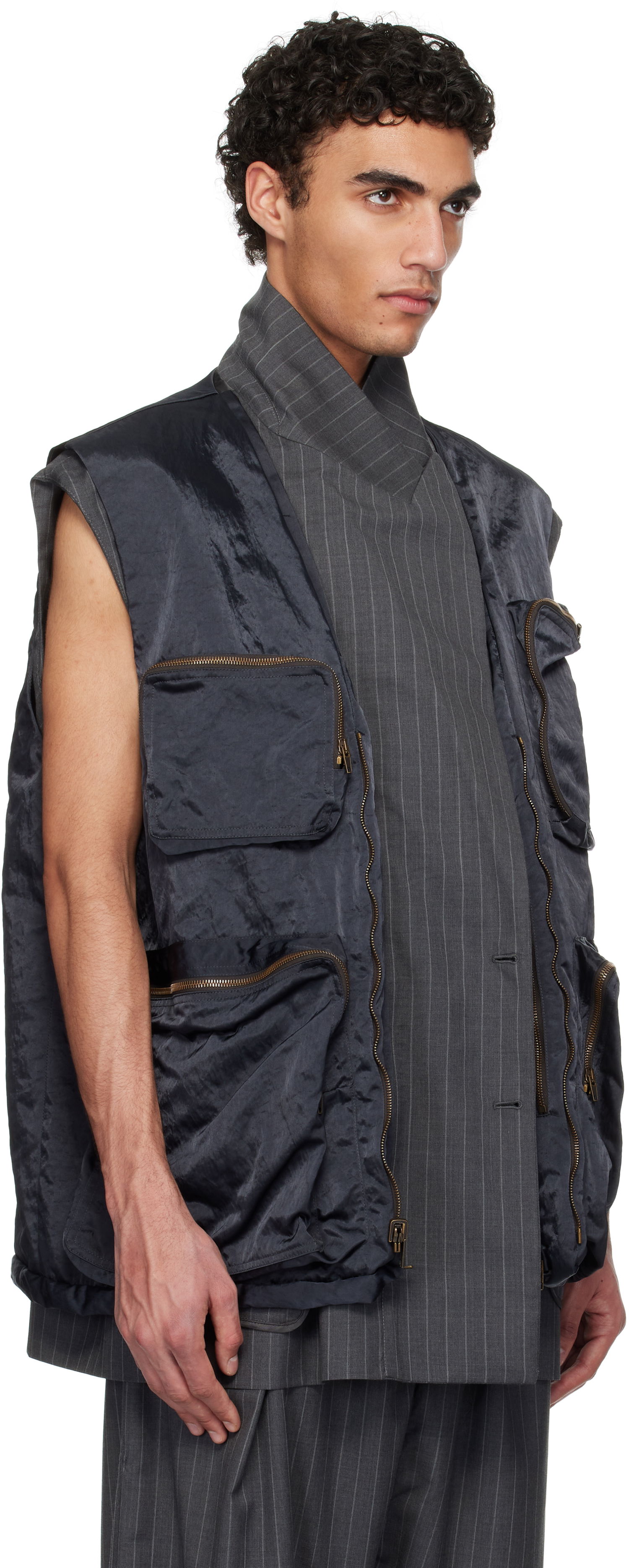 Vesta HED MAYNER Hed Mayner Pinstripe Vest Set Navy | HMMA15019C-HA186, 1