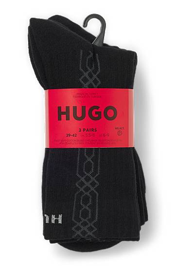 Ponožky BOSS Three-pack of short socks with lettering and geometric pattern Čierna | 50546345, 1